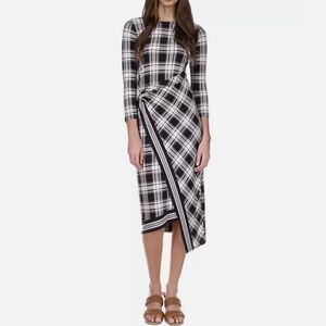 Michael Kors Black & White Checkered Midi Dress – New Without Tags | Long Sleeve
